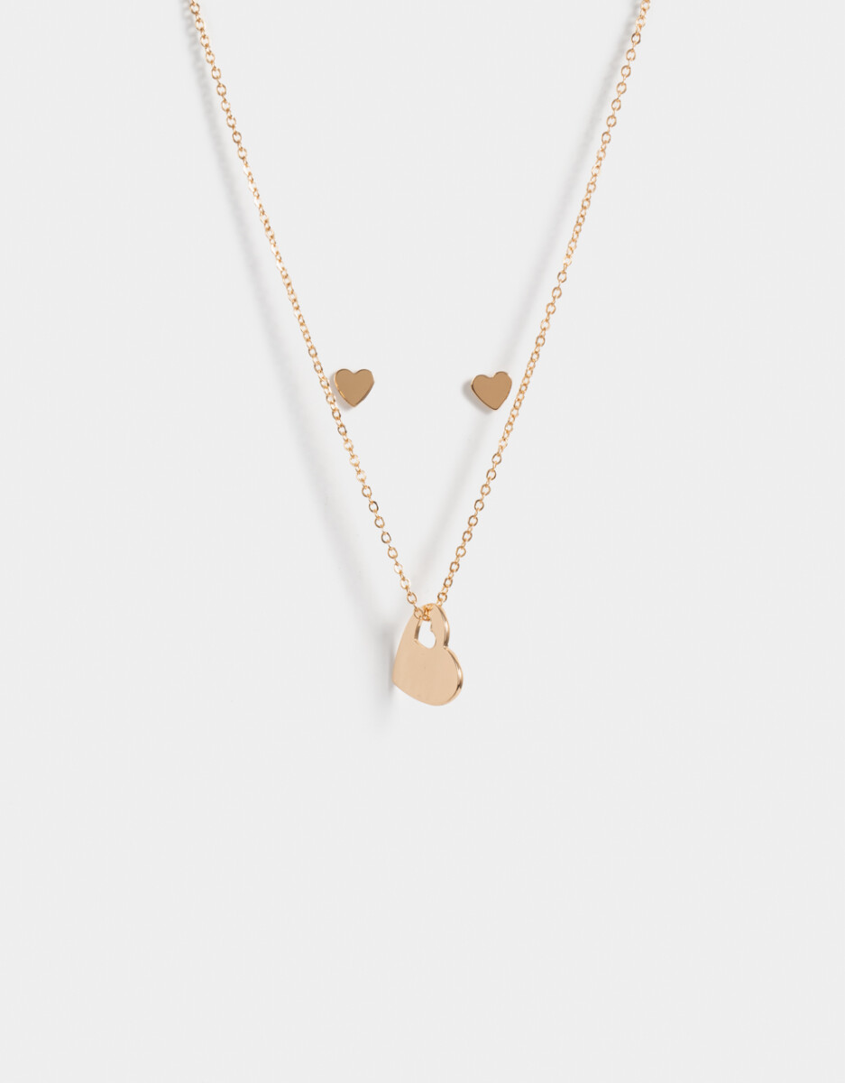 Set De Collar Y Aros Pasantes Corazones 
