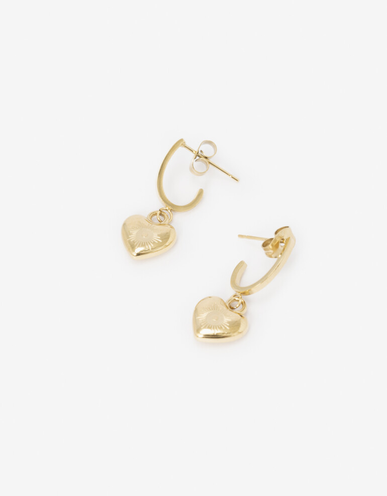 Aros Argollas Metal Argollas De Acero Dije Corazón - Dorado