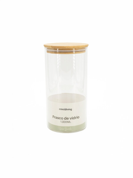 FRASCO VIDRIO TAPA BAMBOO TRANSPARENTE