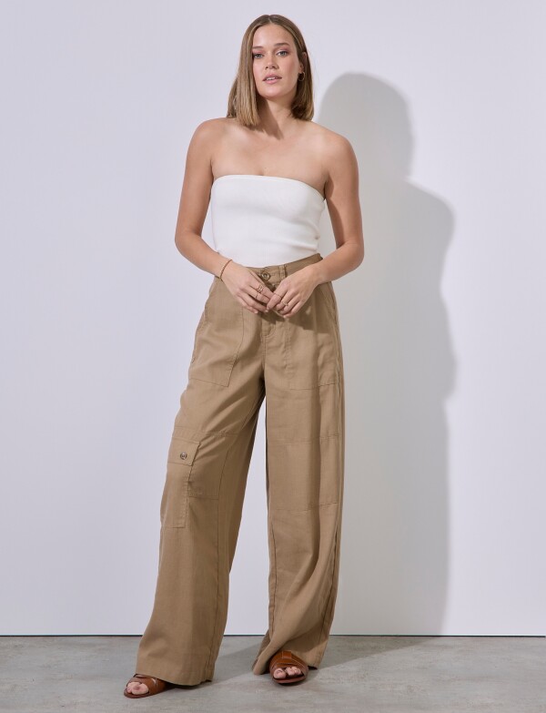 Pantalon Lino Cargo TOSTADO