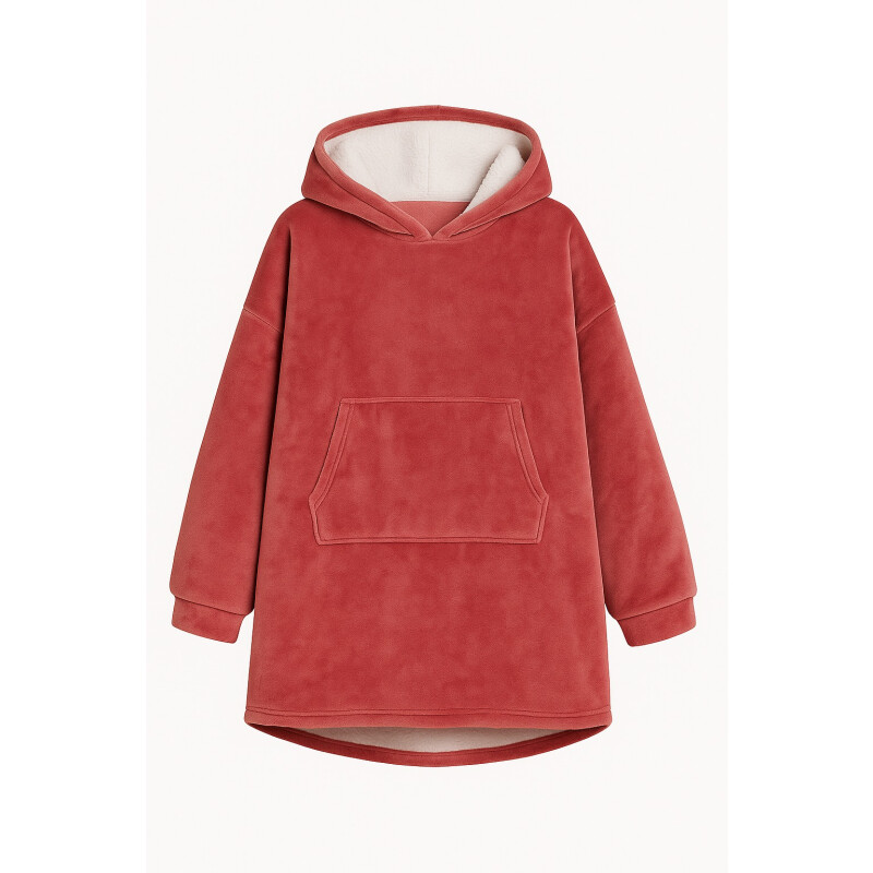 Buzo Manta Con Capucha Polar y Corderito unisex Rojo