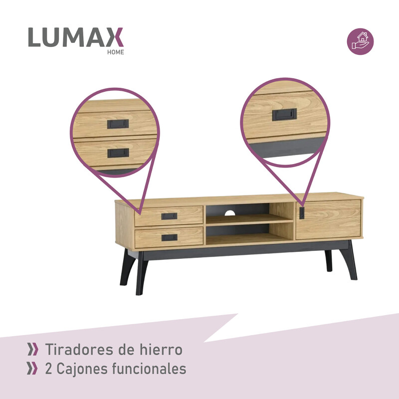 Rack Tv Living Lumax 2 Cajones 1 Puerta 100% Madera Maciza Rack Tv Living Lumax 2 Cajones 1 Puerta 100% Madera Maciza