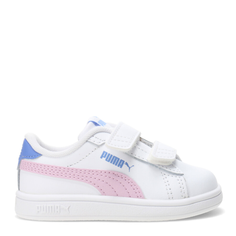 Championes Infantiles Puma Smash 3.0 Leather V Blanco - Rosa - Violeta Lavanda