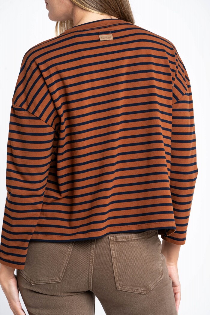 Remera Algodón Elastano Rayada Camel