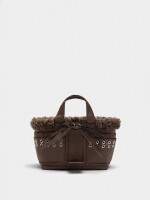 Bolso Tote De Nylon Borde Efecto Pelo marron