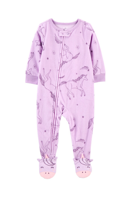 Pijama una pieza de micropolar con pie diseño unicornio Sin color