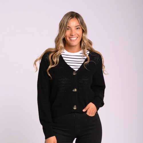 Campera Dama TejidoC/Botones Canva XS-XL Negro