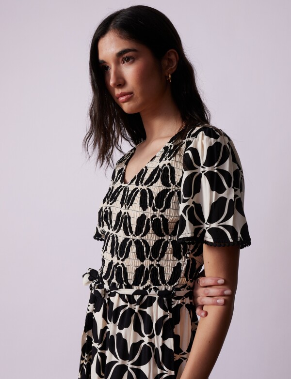 Vestido Punto Smock NEGRO/CRUDO