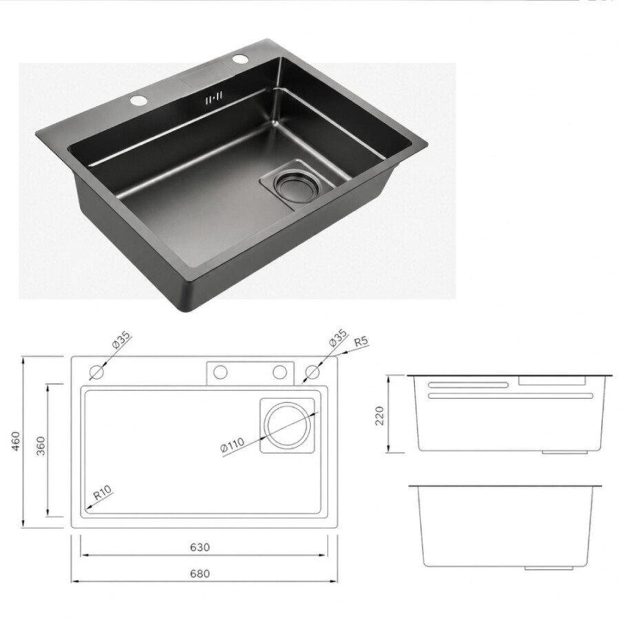Pileta Simple 68 x 46 con Accesorios Black Pileta Simple 68 x 46 con Accesorios Black