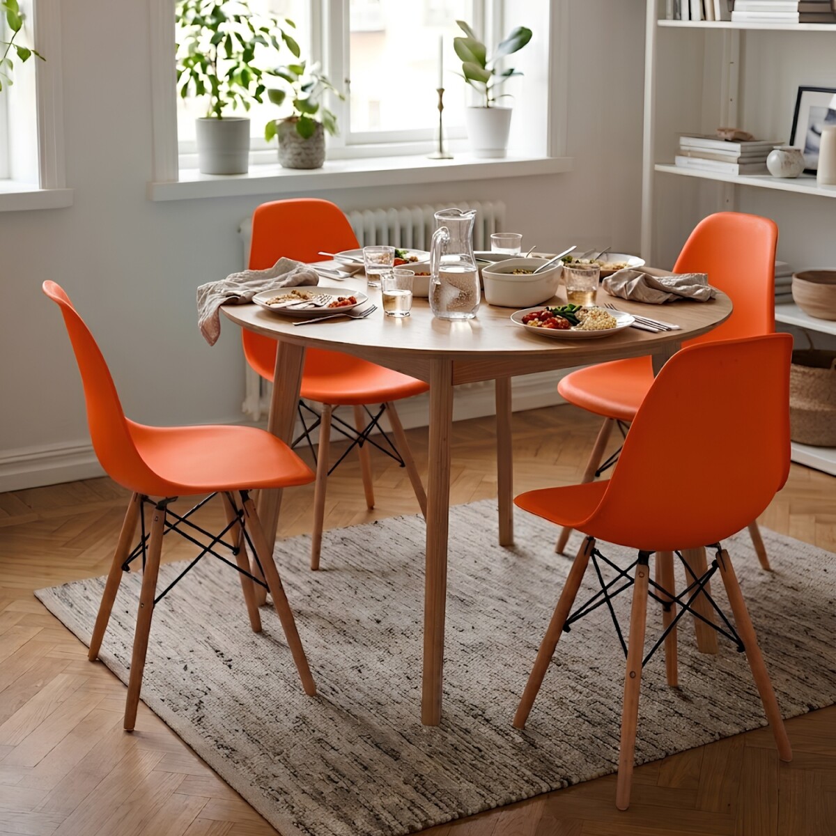 Pack 4 Sillas De Comedor Eames Lumax De Diseño Moderno Con Patas De Madera - Naranja 