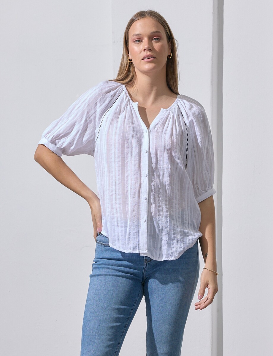 Blusa Detalle Calado - Blanco 