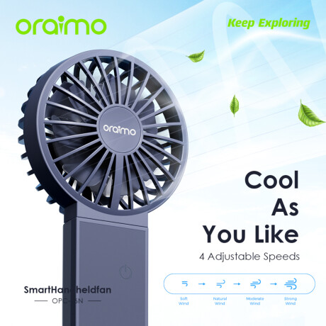Oraimo - Ventilador de Mano Portátil. OPC-F6N. Diseño Plegable. 4 Velocidades Ajustables. Dobles Asp 001