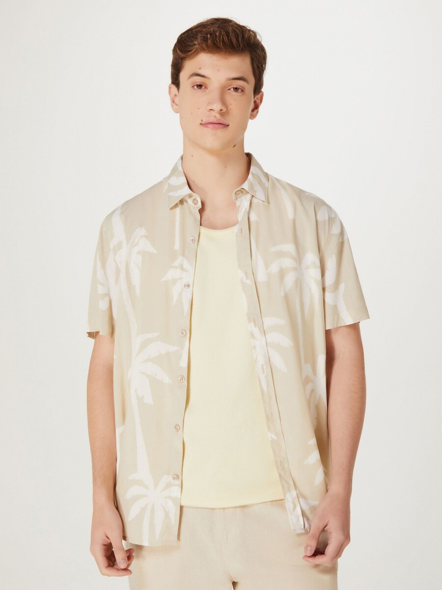 CAMISA MASCULINA ESTAMPADA - BEIGE 