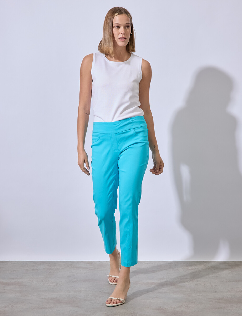 Pantalon Pretina Ancha - Turquesa 