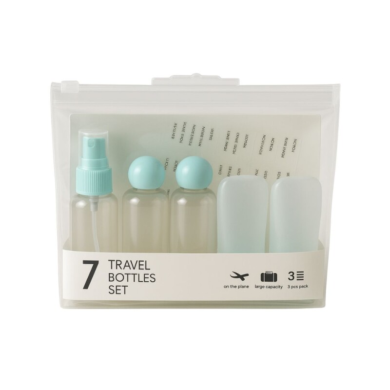 Set Organizador Viaje Cosmetico Frascos Botellas 7 Piezas Color Verde