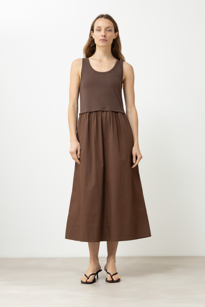 Vestido combinado con bolsillos chocolate