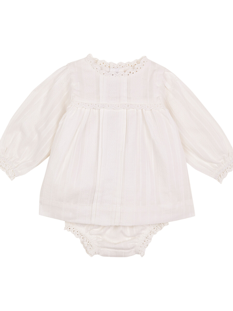 Vestido De Manga Larga Blanco Roto