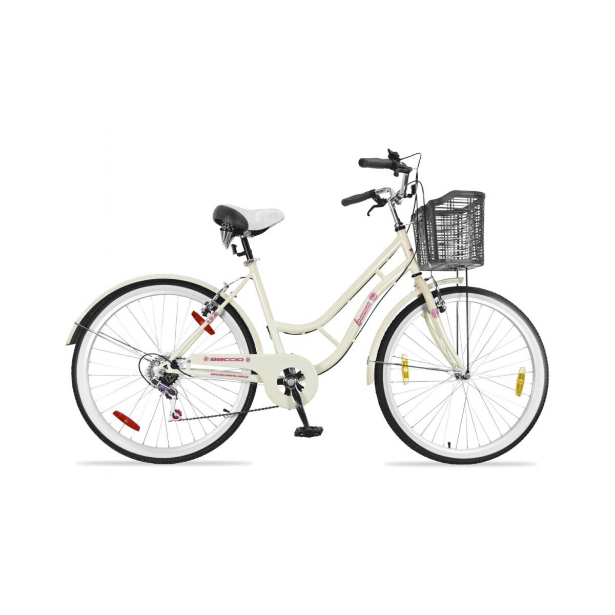 Bicicleta de paseo Baccio Ipanema Lady 6V Vintage rodado 26 con canasto y 6 cambios - Crema 
