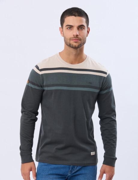 REMERA RAYADA DE ALGODÓN BEIGE
