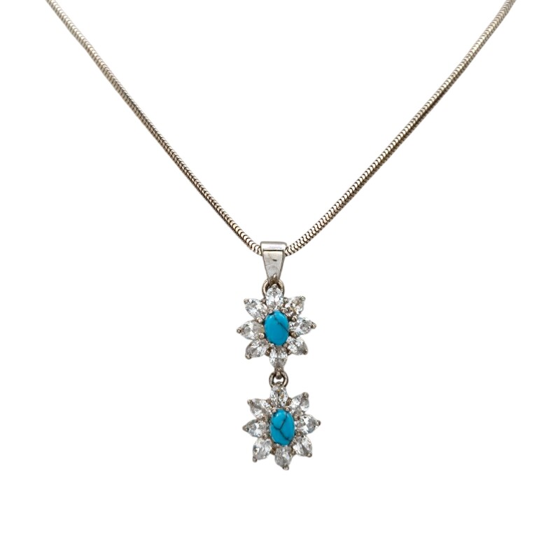 Dije Colgante flor-Plata 925-Piedra zirconia y turquesa-CP3681 sinpiedra