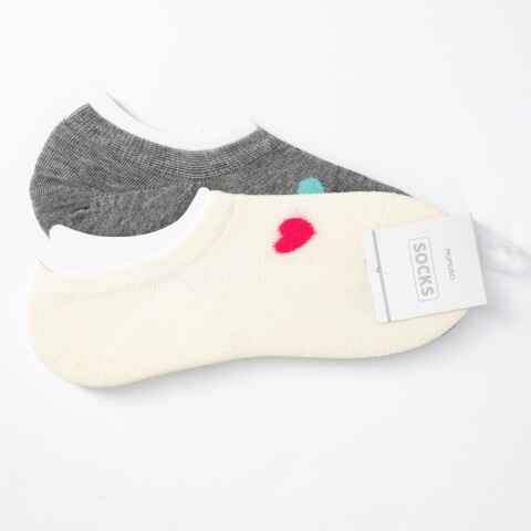 CALCETINES INVISIBLES DE MUJER CON CORAZONES (2 PARES/GRIS Y BLANCO) CALCETINES INVISIBLES DE MUJER CON CORAZONES (2 PARES/GRIS Y BLANCO)