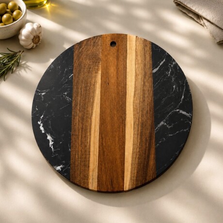 Tabla Redonda de Acacia con Acabado Mármol Negro / Ø25cm x 2cm Tabla Redonda de Acacia con Acabado Mármol Negro / Ø25cm x 2cm
