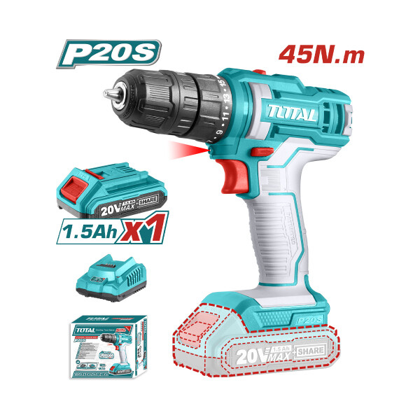 Taladro Atornillador Inalámbrico 20v Con Batería Total Taladro Atornillador Inalámbrico 20v Con Batería Total