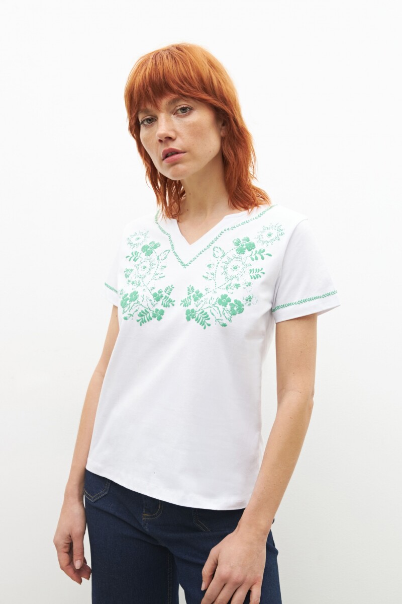 Remera puff print floral blanco