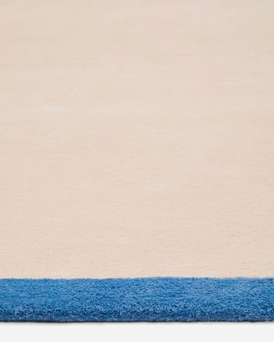 Alfombra Nalim 100% de algodón beige y azul 90 x 150 cm