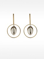 Pendientes Barra Con Aro Y Concha blanco