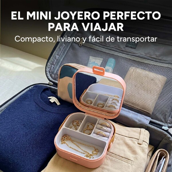 Mini Joyero Organizador Alhajero 9 X 9cm C/ Espejo Asa Rosa