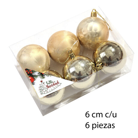 Esferas Metalizada Y Con Glitter X 6 Unidades 6cm Oro Unica