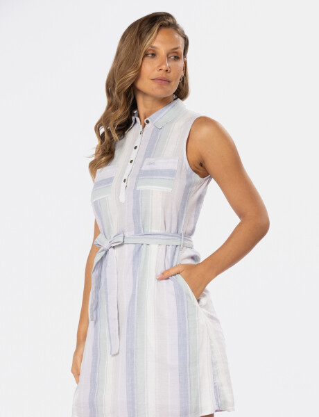 VESTIDO DE LINO RAYADO Lila