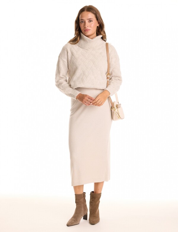 Falda Midi Tejida BEIGE CLARO