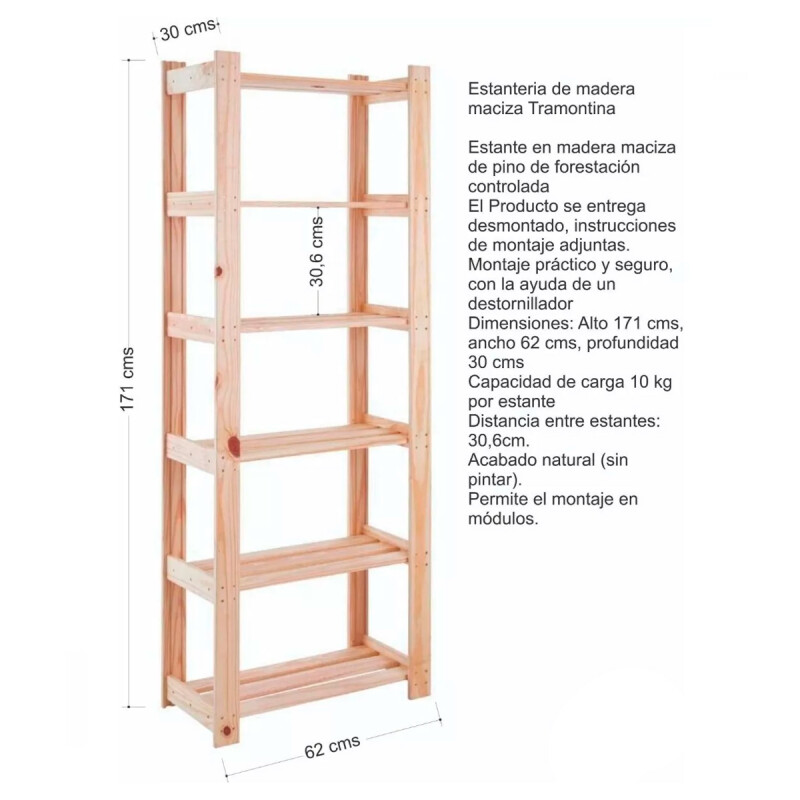 Estantería de madera 6 estantes Tramontina MADERA NATURAL