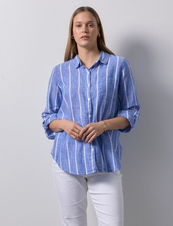 Camisa Lino AZUL/BLANCO