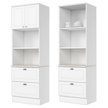 PANELERO TORRE 2 PUERTAS 2 CAJONES ARMARIO CON ESTANTERÍA PARA MICROONDAS - LÍNEA AMERICANA BLANCO