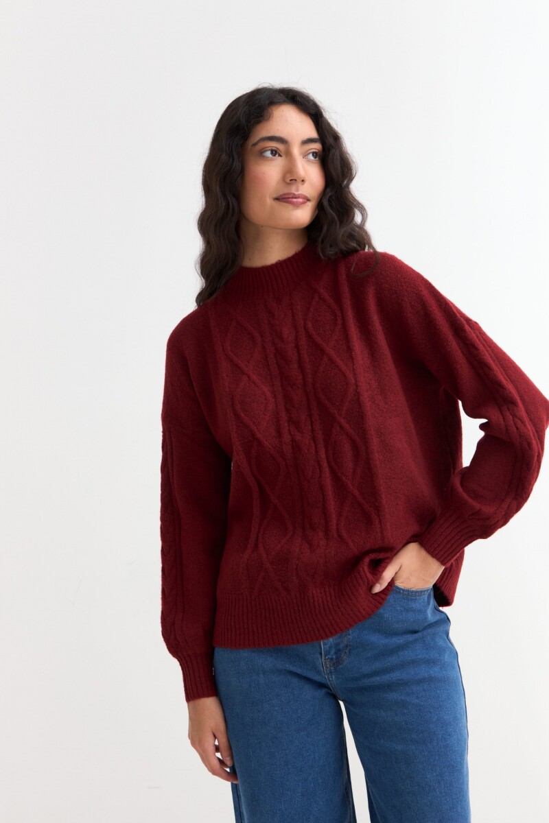 Sweater escote redondo con ochos ROJO