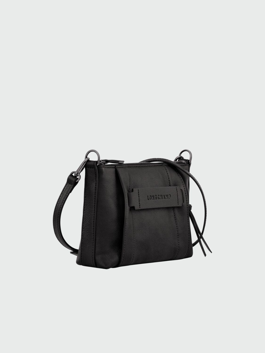 Longchamp -Cartera de cuero con correa extraible, 3D Negro