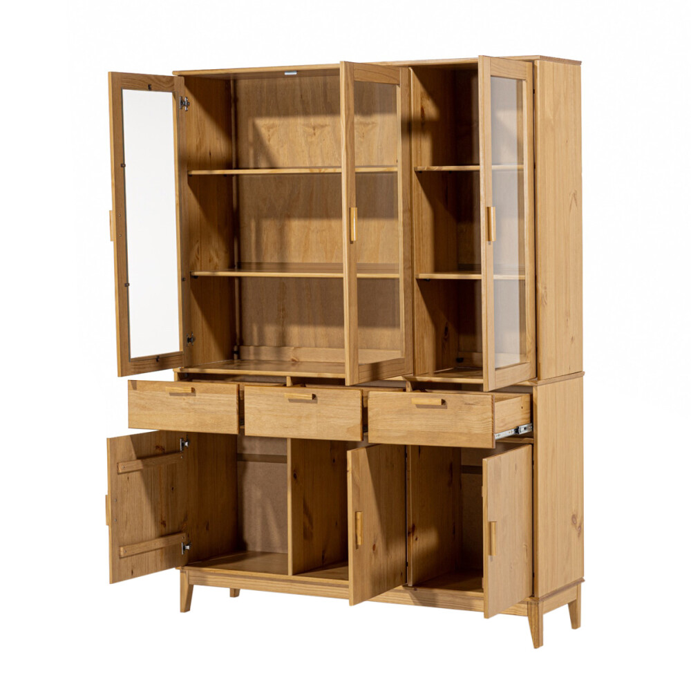 CRISTALERO 6 PUERTAS 3 CAJONES APARADOR MODULAR EN MADERA MACIZA MARRON
