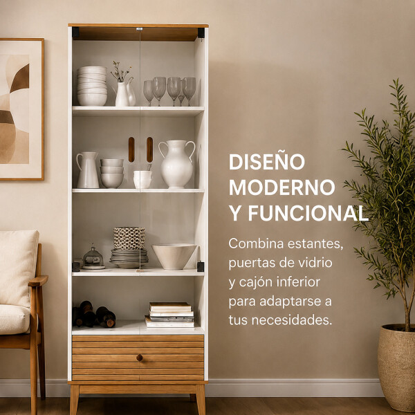Cristalero ComboHome Estantería Nórdico 2 Puertas 1 Cajón Blanco 1