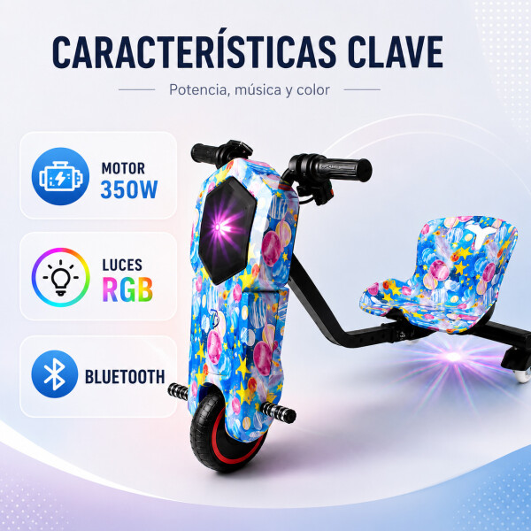 Triciclo Eléctrico Infantil 350W con Bluetooth y Luces RGB Diseño 1