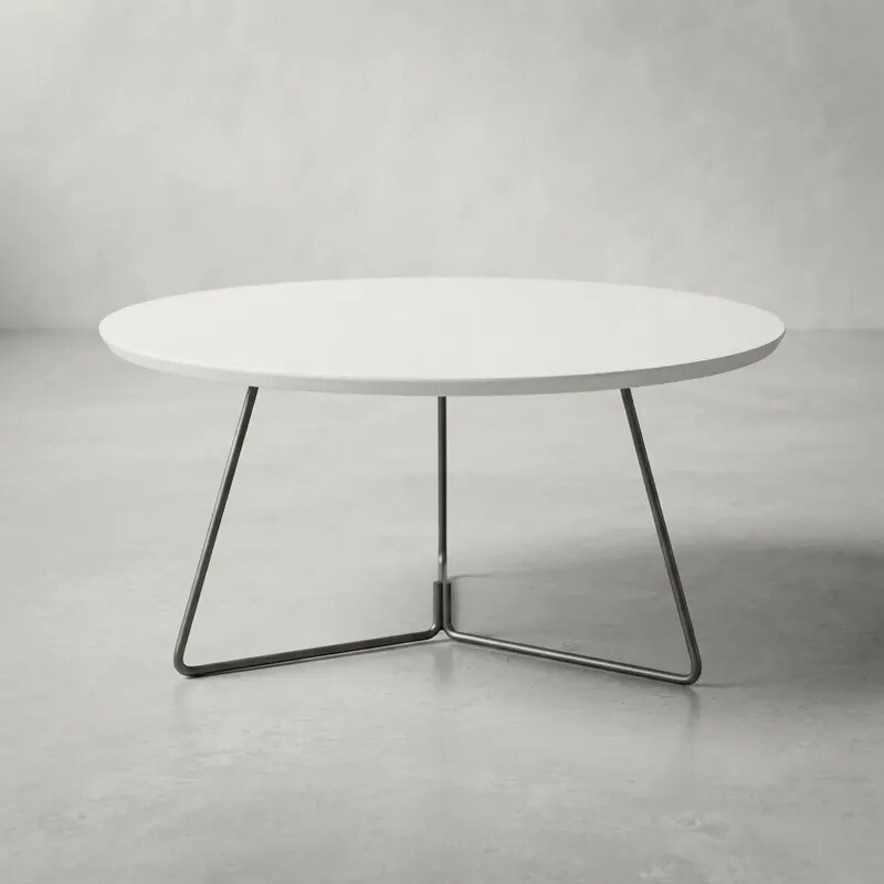 MESA DE CENTRO REDONDA - MADERA BLANCA Y PIE EN METAL GRAFITO - 70cms MESA DE CENTRO REDONDA - MADERA BLANCA Y PIE EN METAL GRAFITO - 70cms