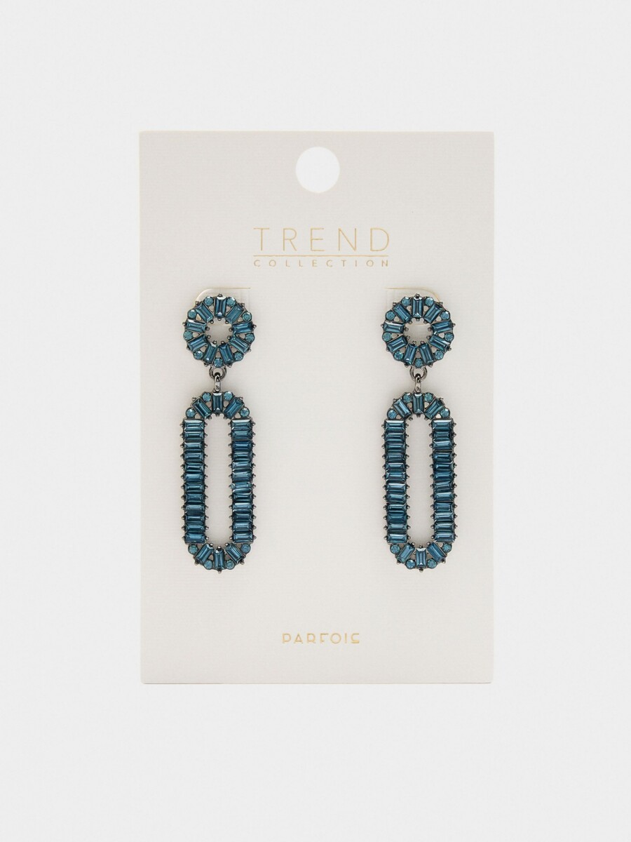 Pendientes Maxi Alargados De Cristales azul