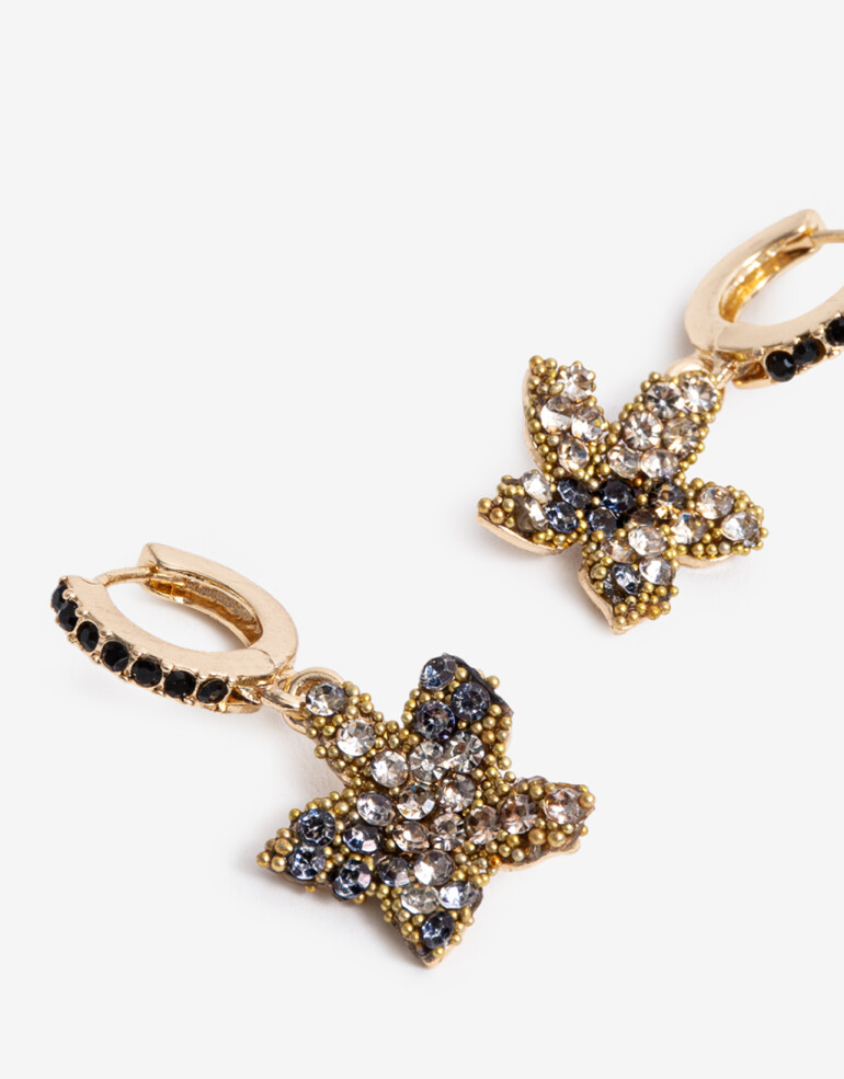 Aros Colgantes Cortos Color Aros Cortos Flor Strass - Combinacion Multicolor