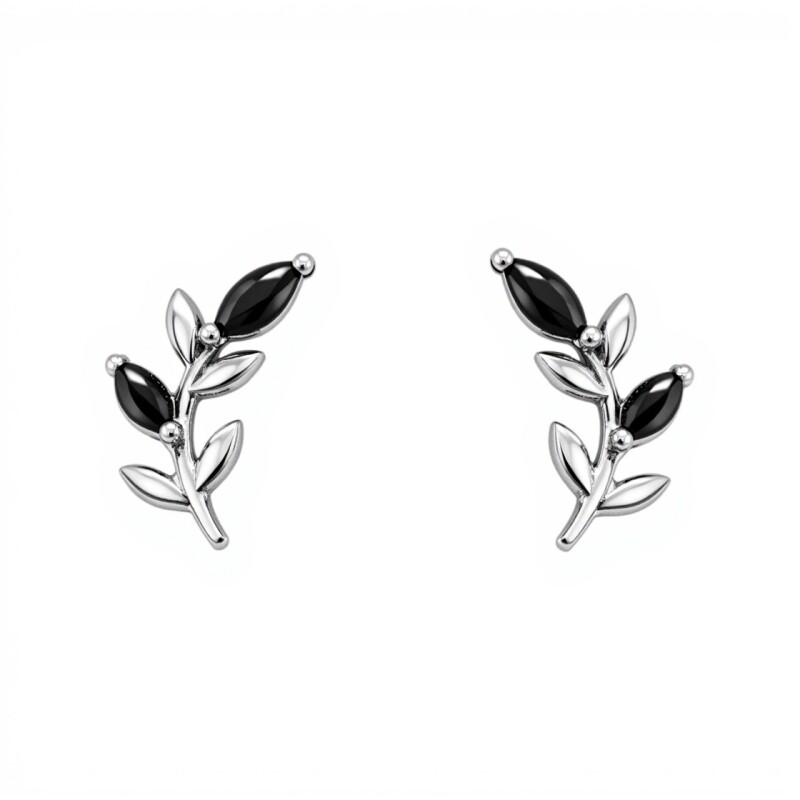 Caravanas Rama Onix - plata 925 - CA4291 sinpiedra