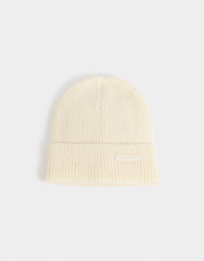 Gorro Clasico Gorro Tejido Con Tag - Blanco Crudo