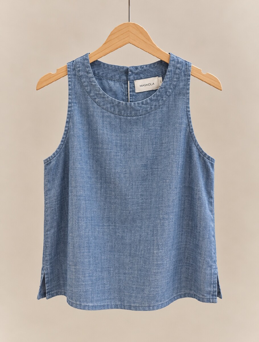 Musculosa Pat - Lino Azul Melange 