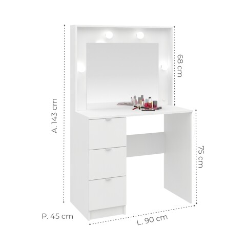 Mueble Tocador Con Espejo Porta Lámparas Luz Maquillaje Con Cajones - MDP - Blanco Mueble Tocador Con Espejo Porta Lámparas Luz Maquillaje Con Cajones - MDP - Blanco