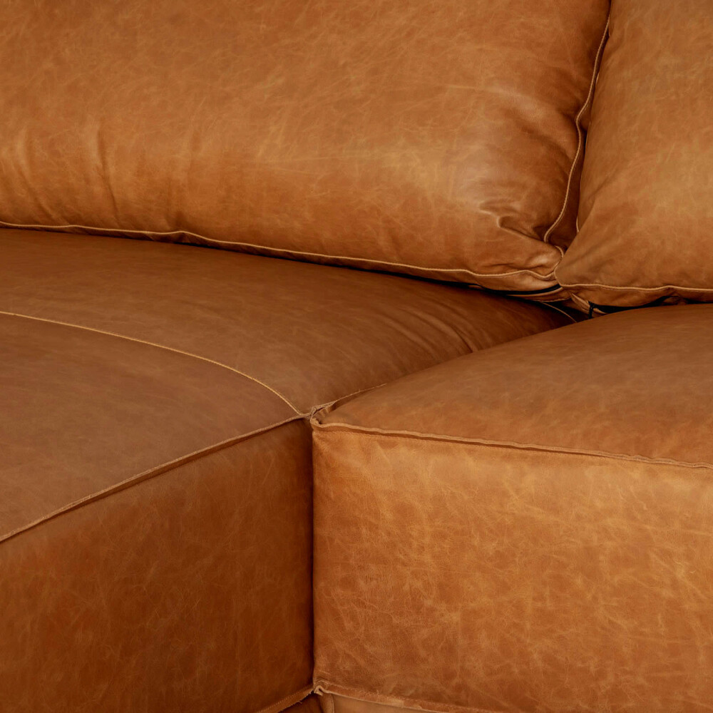 SILLÓN C/CHAISE IZQUIERDO 3 CUERPOS CUERO-100-NATURAL MARRON ROMEO TP3 CAMEL